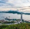 Evening of Tsing Ma Bridge, 14th longest span suspension bridge in the world, Hong Kong