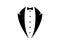 Evening tuxedo icon. Stylish formal suit with bow tie and white waistcoat wedding fashion and essential attire for conferences and