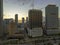 Evening urban landscape of downtown district of Miami Brickell in Florida USA. Skyline with dark high skyscraper