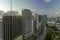 Evening urban landscape of downtown district of Miami Brickell in Florida USA. Skyline with dark high skyscraper