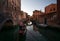 Evening in Venice. Everyday life of a gondolier. Italy