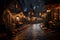 Evening view of a beautiful Halloween decorated small residential street. Generated AI