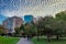 Evening view of Boston Public Garden with beautiful clouds in the sky