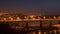 Evening view of bridge over White River in Ufa at winter, Russia, timelapse.