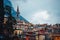 Evening view city Bellagio and Varenna Como water lake Italy blue sky mountain