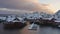 Evening view of famous traditional multicolored wooden fishing houses rorbu