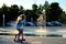 Evening view of the fountains in the new park named after the 50th anniversary of AvtoVAZ JSC