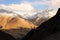 Evening view of hindukush or hindu kush mountain ridge, Tahikistan and afghanistan, view from Pamir