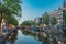 Evening view of houses and Kloveniersburgwal canal