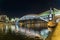 Evening view of the illuminated Bogdana Khmelnitsky Bridge Kiev pedestrian bridge - a pedestrian bridge across the Moskva River