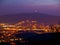 Evening view of illuminated Liberec city and Jested Mountain. Night scene