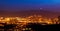 Evening view of illuminated Liberec city and Jested Mountain. Night scene