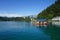 Evening view of Lake Bled with castle and foliage, Slovenia