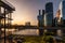 Evening view of Moscow with skyscrapers of Moscow-City, Russia