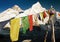 Evening view of Mount Everest with buddhist prayer flags