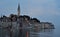 Evening view of Rovinj old town peninsular with the Church of St. Euphemia