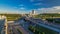 Evening view at the Russian Academy of Sciences timelapse and Novoandreevsky Bridge over the Moscow River.