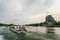 Evening view of tourist boats sailing along the Li River