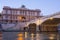 Evening view on Umberto bridge and facade of court of cassation in Rome, Italy