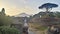 Evening view of Vesuvius and the ruins of Pompeii city