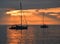 Evening view on Yachts, fishing boats and the Adriatic sunset sea, Rovinj, Croatia