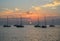 Evening view on Yachts, fishing boats and the Adriatic sunset sea, Rovinj, Croatia