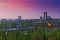 Evening Voronezh cityscape. Summer crimson sunset at industrial area