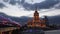 Evening walk on a tourist boat on the Moscow river in front of the hotel Ukraine