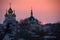 Evening in winter time in Russia with snow and orthodox church cupolas