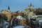 Evening winter view of Andriyivskyy Uzviz Descent with Saint Andrew`s Church in the background. Kyiv, Ukraine