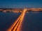 Evening winter Voronezh, Northern bridge, aerial view