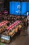 Event broadcasting a rugby match for the 2019 Rugby World Cup in Japan on a huge screen with stands decorated with the flag of