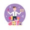 Event Manager Surrounded by Event and Party Objects. Event Management and Event Agency Illustration