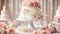 event multi-tiered wedding cake, flowers bridal dessert food white