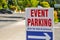 Event Parking Lot sign in a mountain town in USA