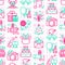 Event services seamless pattern with thin line icons: kids party