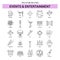 Events and Entertainment Line Icon Set - 25 Dashed Outline Style