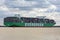 Ever Arm, world`s largest container ship, on Elbe river