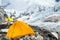 Everest Base Camp and tent in Himalaya Mountains