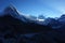 Everest base camp trek along Khumbu glacier, First sun is touching Pumo Ri, Nepal