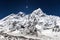 Everest mountain panoramic view on a starry night.