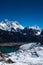 Everest, Nuptse, Lhotse and Makalu peaks. Gokyo lake and village