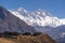 Everest, Nuptse, Lhotse mountain peak in Himalayas mountain range, Khumbu region, Nepal