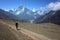 Everest trek, Hiker on Three Passes Trail, Nepal