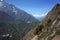 Everest trek, View of Deboche and Tengboche villages from Pangboche - Portse upper trail. Mountains Himalayas