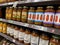 Everett, WA USA - circa June 2022: Angled close up view of pasta sauces for sale inside a Fred Meyer grocery store