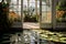 Evergreen plants in botanical garden in a greenhouse