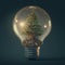 An evergreen tree growing inside of a lightbulb. Created with Generative AI