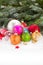 Evergreen tree and multicolored christmas balls