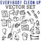 Everybody Clean Up Vector Set with brooms, dustpans, toilet paper, washing machines, cleaning products, and faucets.